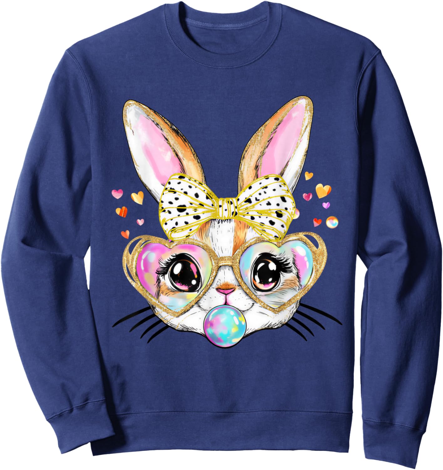 Rabbit Bunny Blowing Bubble Gum Kawaii Teen Girls Easter Day Sweatshirt - Sweatshirt | Navy
