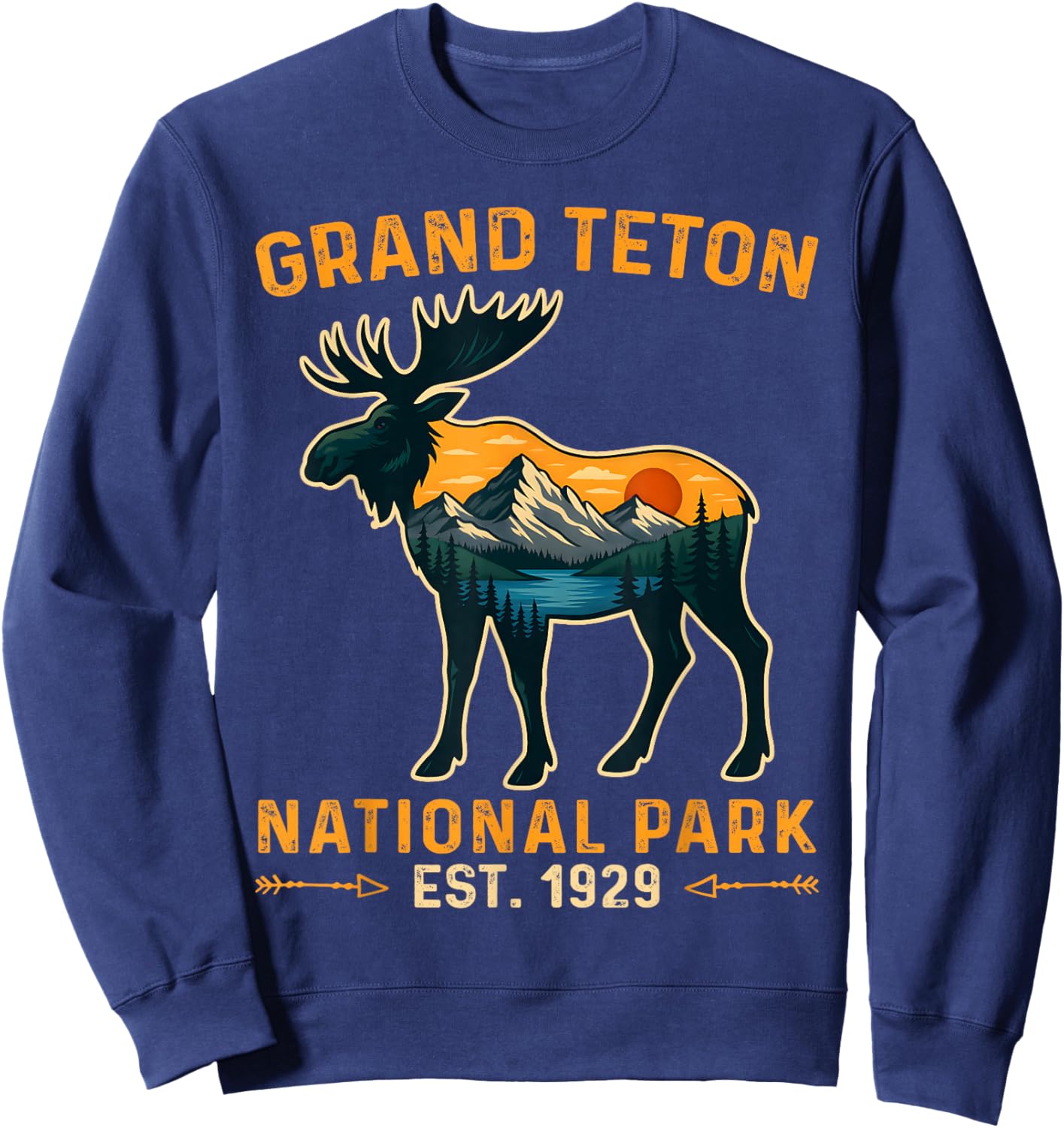 Vintage Grand Teton National Park Moose Hiking Vacation Sweatshirt - Sweatshirt | Navy