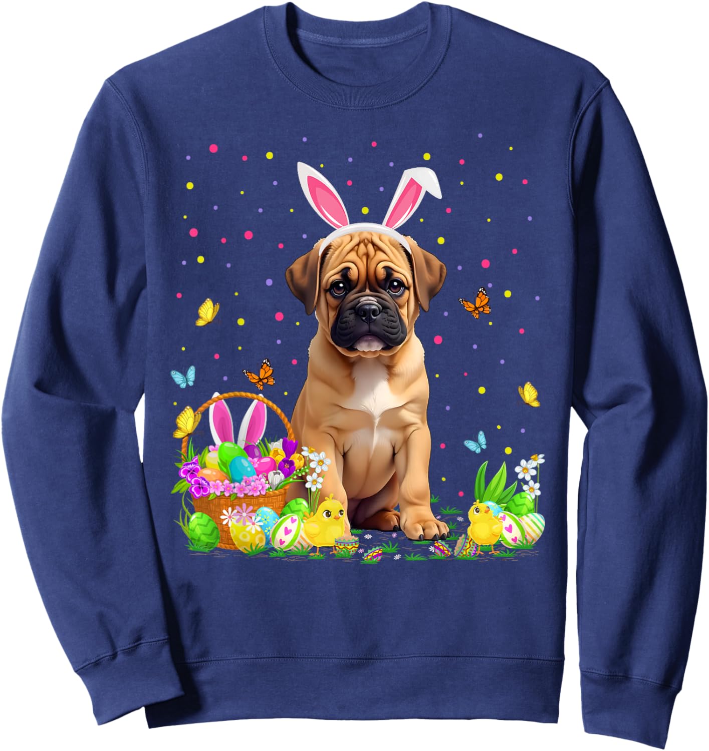Bullmastiff Dog Easter Egg Hunt Bunny Ear Bullmastiff Easter Sweatshirt - Sweatshirt | Navy
