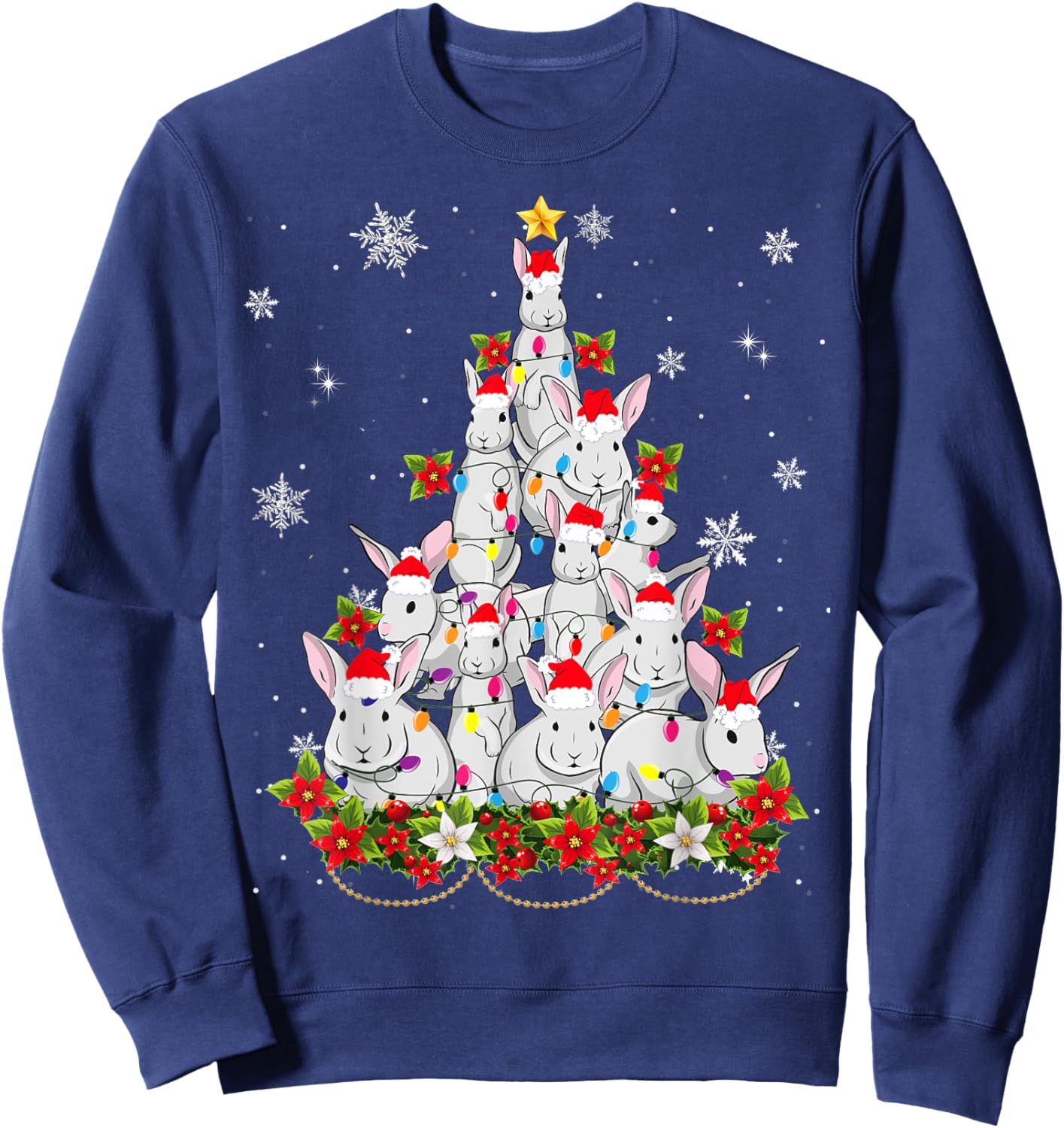 Santa Rabbit Bunny Christmas Tree Ornament Decor Gifts Sweatshirt - Sweatshirt | Navy