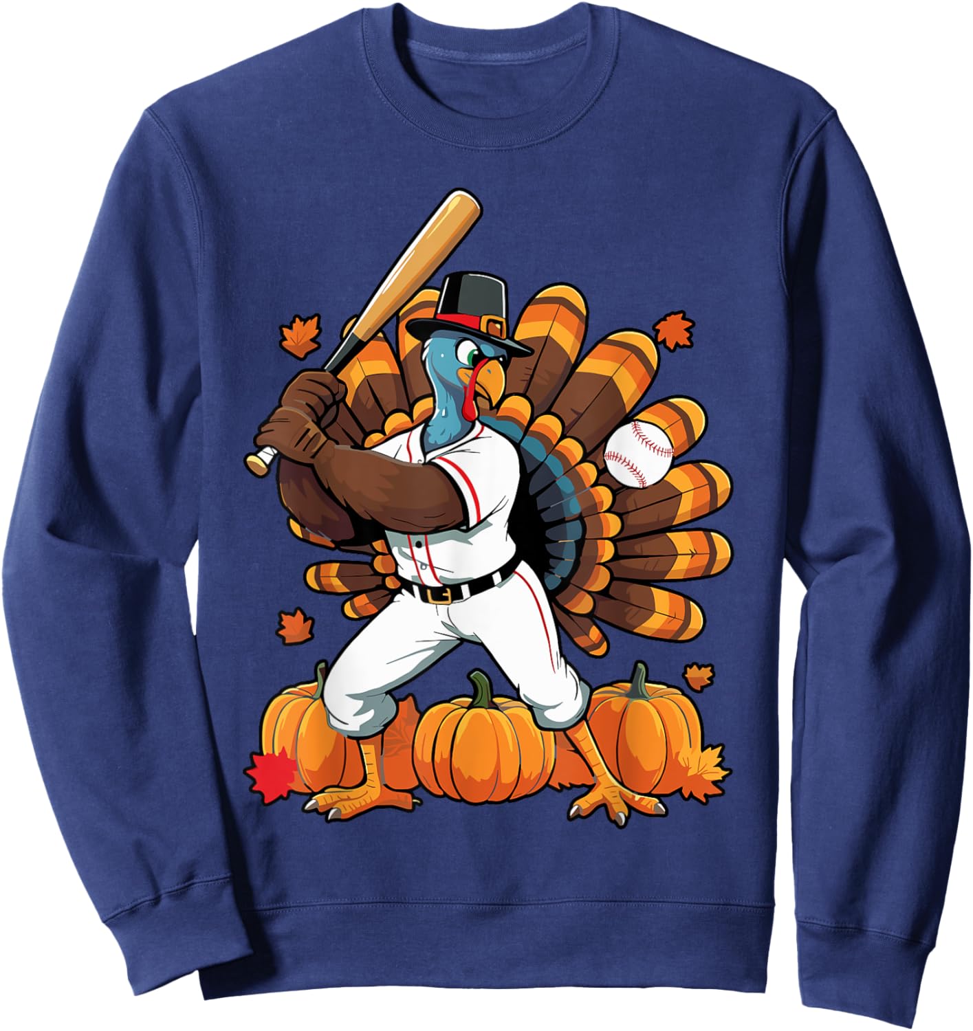 Turkey Playing Baseball Thanksgiving Baseball Player Boy Men Sweatshirt - Sweatshirt | Navy