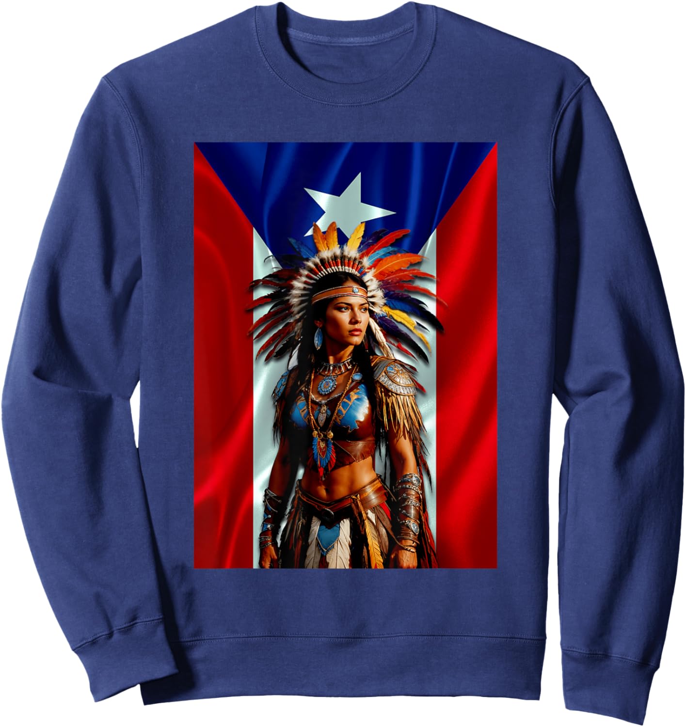 Boricua Taino Woman Puerto Rico Flag Hispanic Heritage Month Sweatshirt - Sweatshirt | Navy