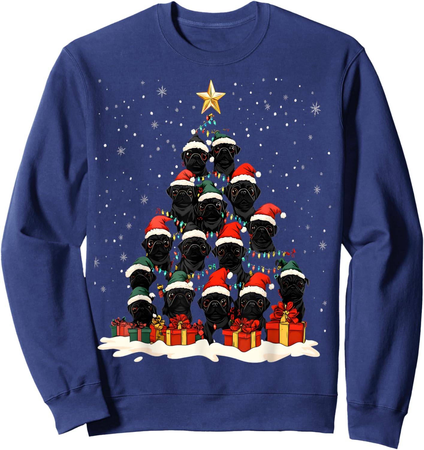 Black Pug Christmas Tree Dog Santa Xmas Merry Dogmas Sweatshirt - Sweatshirt | Navy