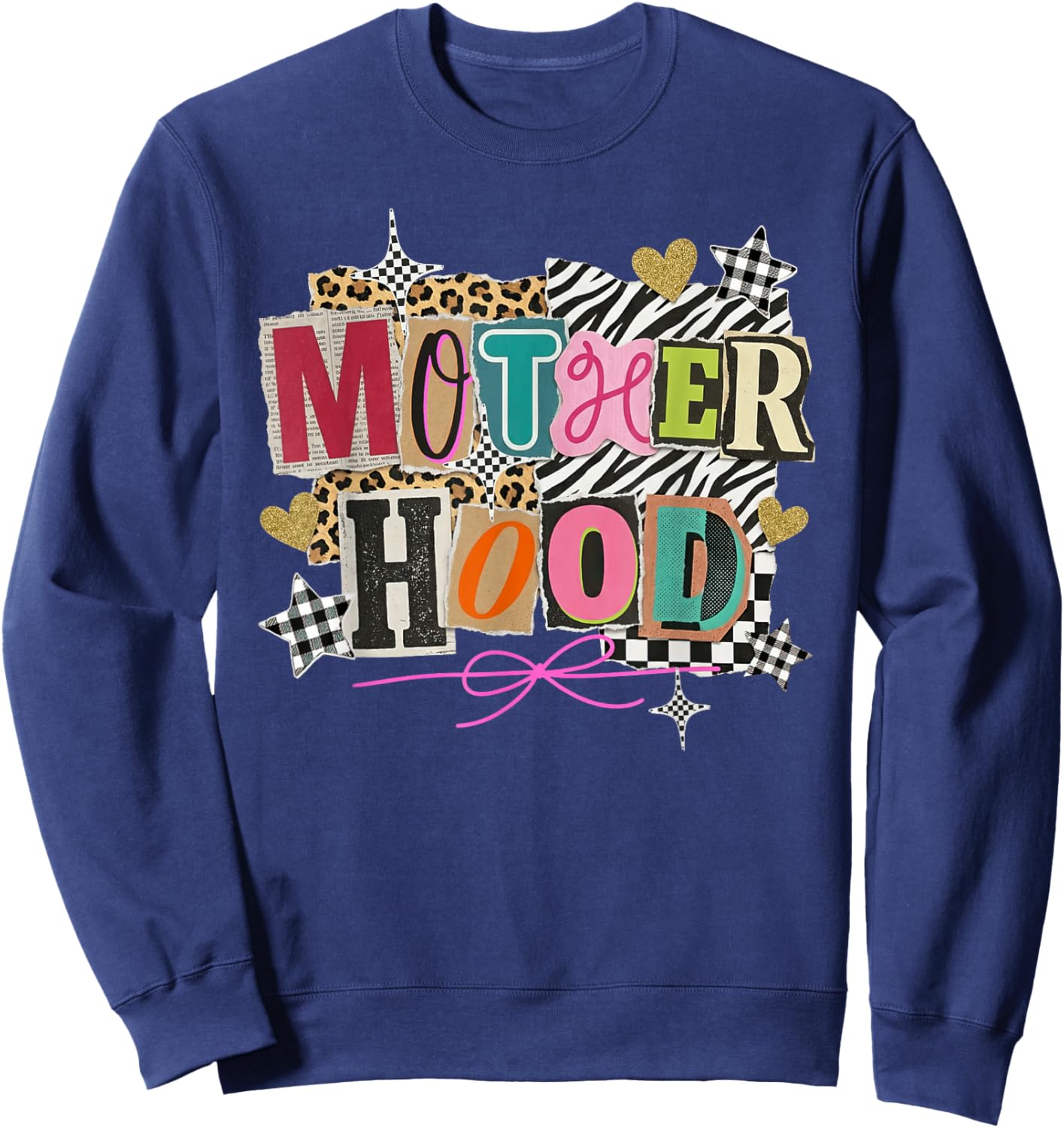 Motherhood Collage Mother Day Coquette Bow Leopard Mom Mama Sweatshirt - Sweatshirt | Navy