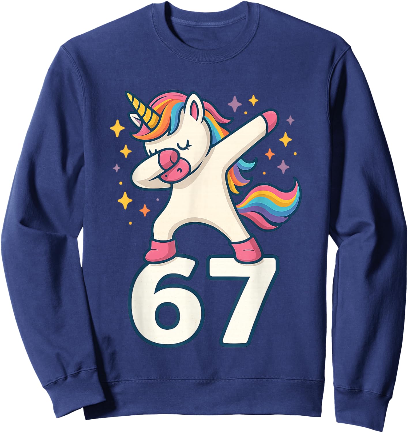 67 Unicorn for Girls Six Seven Meme Brain Red Funny Kids Sweatshirt - Sweatshirt | Navy