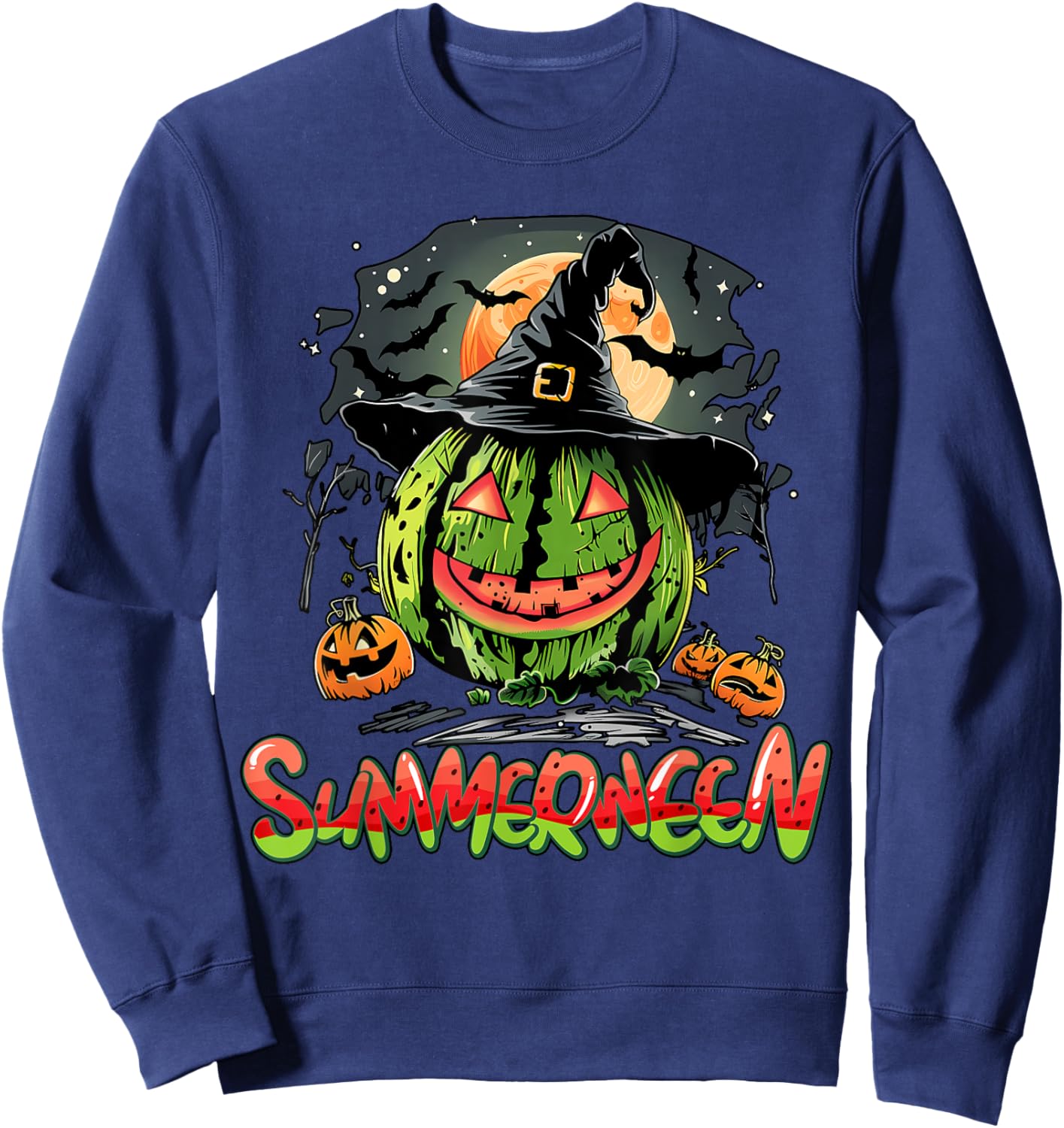 Summerween Vibes Sweet Ice Cream Watermelon Summer Halloween Sweatshirt - Sweatshirt | Navy