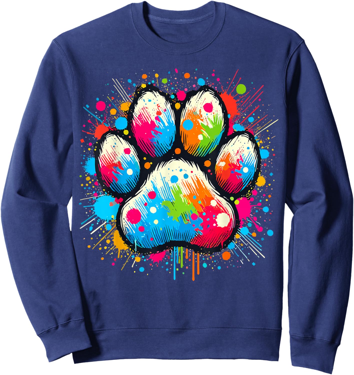 Colorful Paw Dog , -Adults & Kids, Black, Small, Short Sleeve, , Classic Fit Sweatshirt - Sweatshirt | Navy