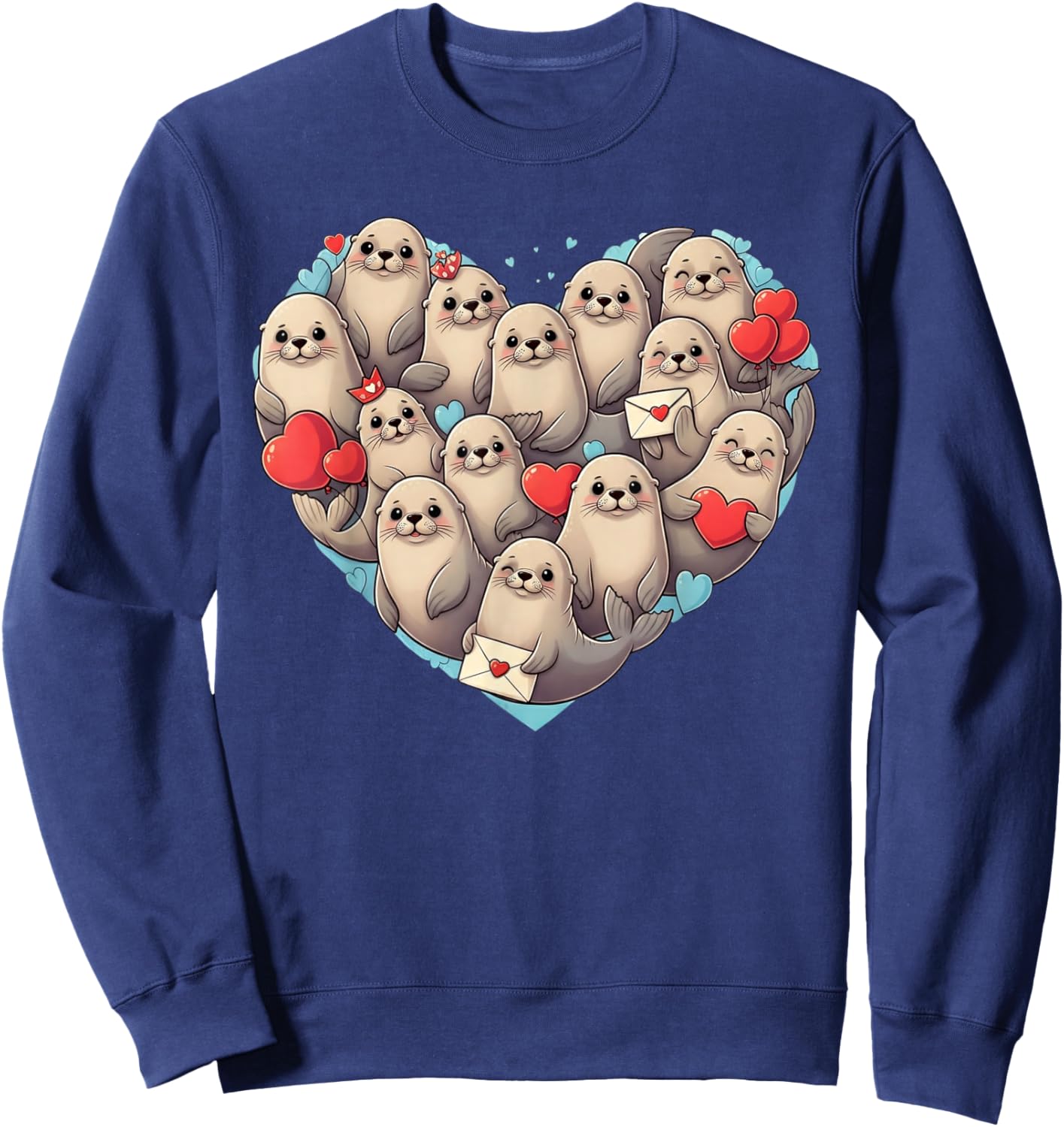 Funny Sea Lion Heart Valentine Sea Lion Kids Sweatshirt - Sweatshirt | Navy