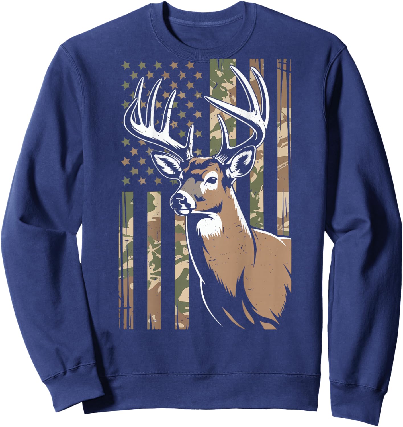 Men Boy Camo Deer Hunting American Flag Whitetail Buck Youth Sweatshirt - Sweatshirt | Navy