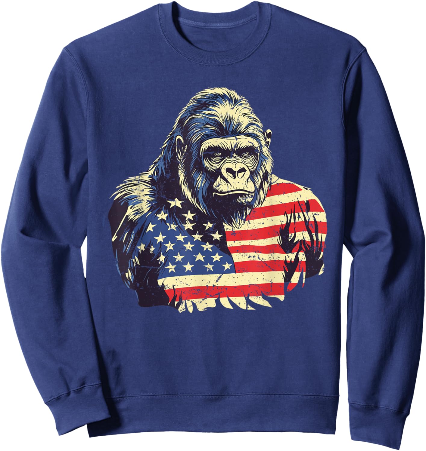 Patriotic Gorilla American USA Flag Gorilla Monkey Lovers Sweatshirt - Sweatshirt | Navy