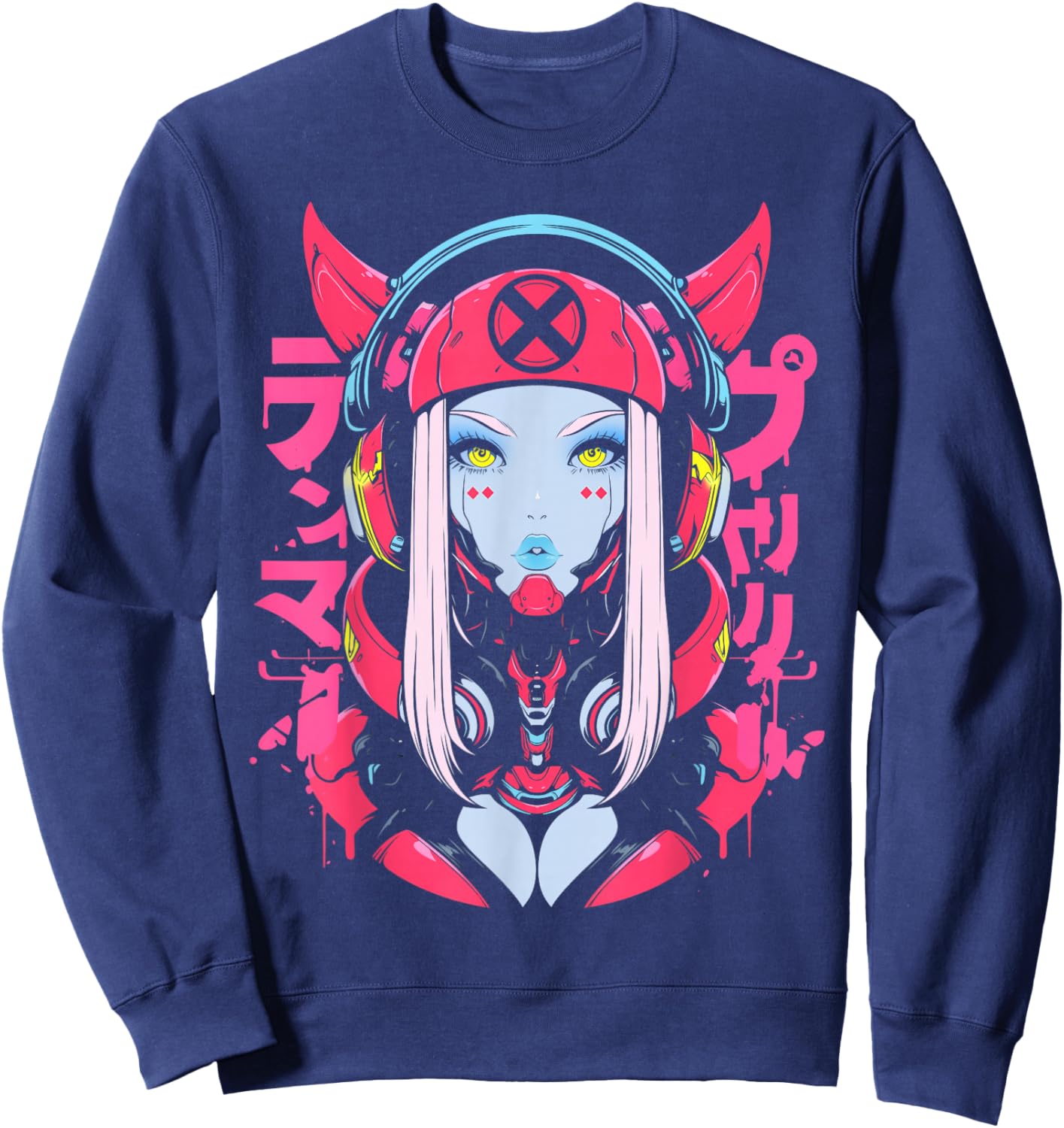 Anime Manga Cyberpunk Aesthetic Techwear Harajuku Waifu Sweatshirt - Sweatshirt | Navy