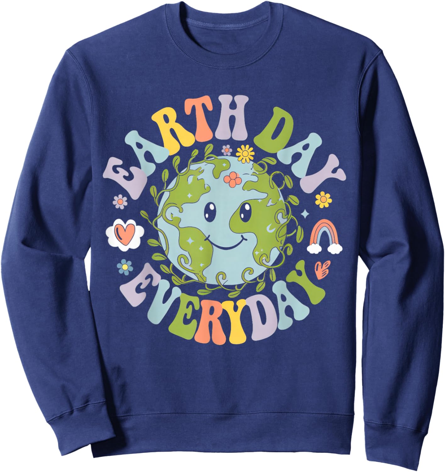 Groovy Earth Day Funny Cute Earth With Floral Earth Day 2026 Sweatshirt - Sweatshirt | Navy