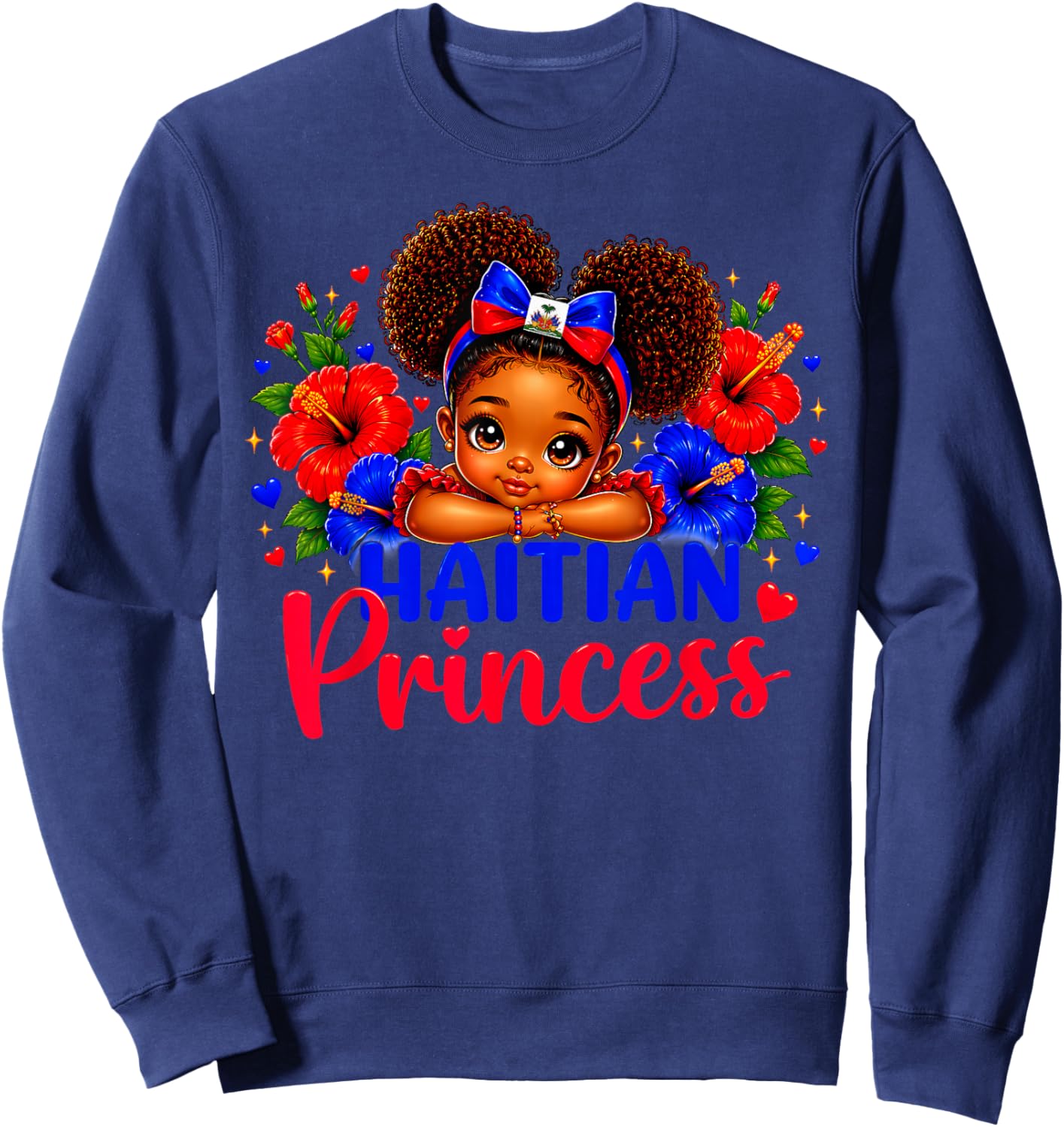 Haitian Princess Haiti Flag Melanin for Black Girls Kids Sweatshirt - Sweatshirt | Navy