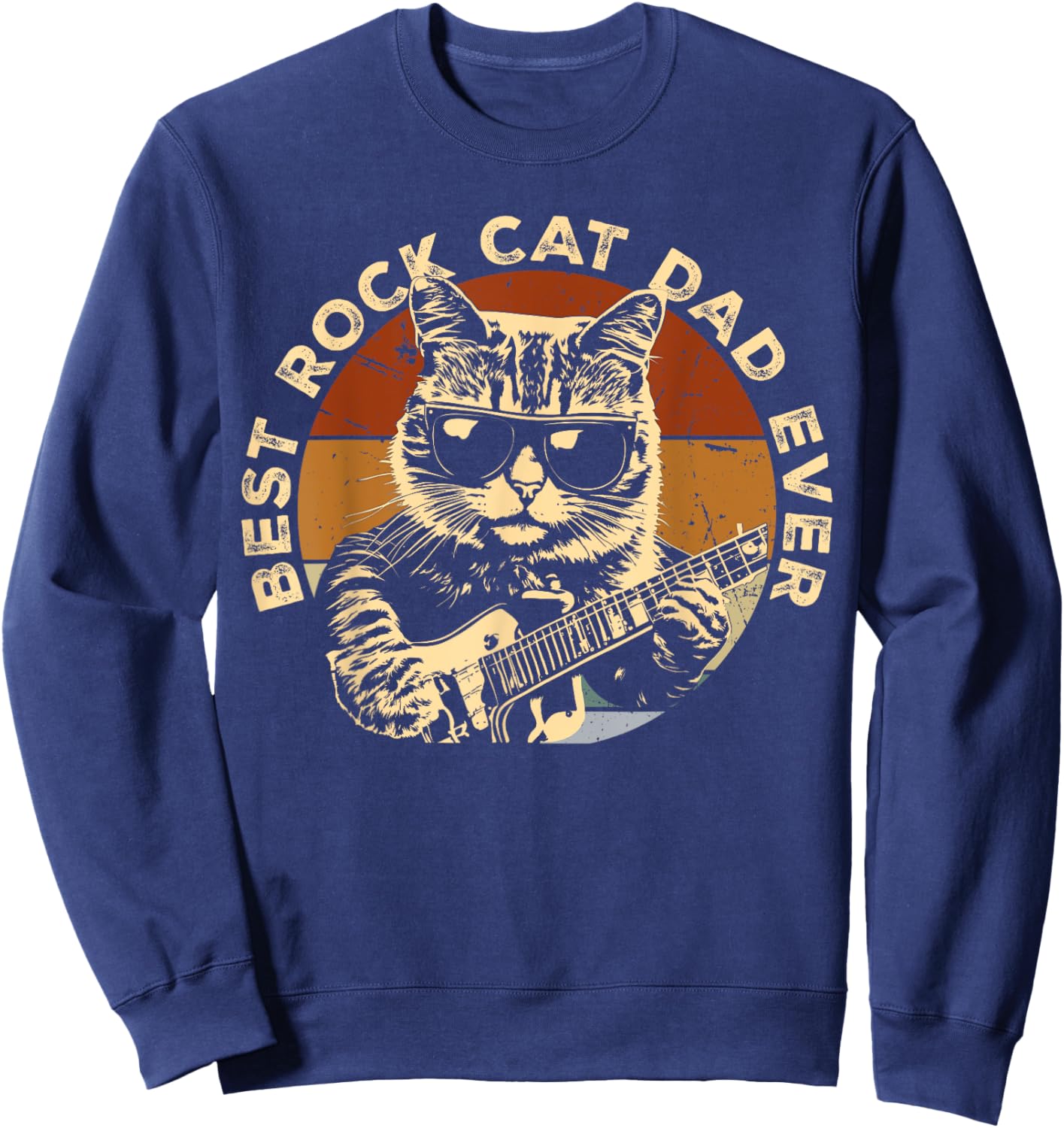 Best Rock Cat Dad Ever Funny Cat Playing Guitar Sweatshirt - Sweatshirt | Navy