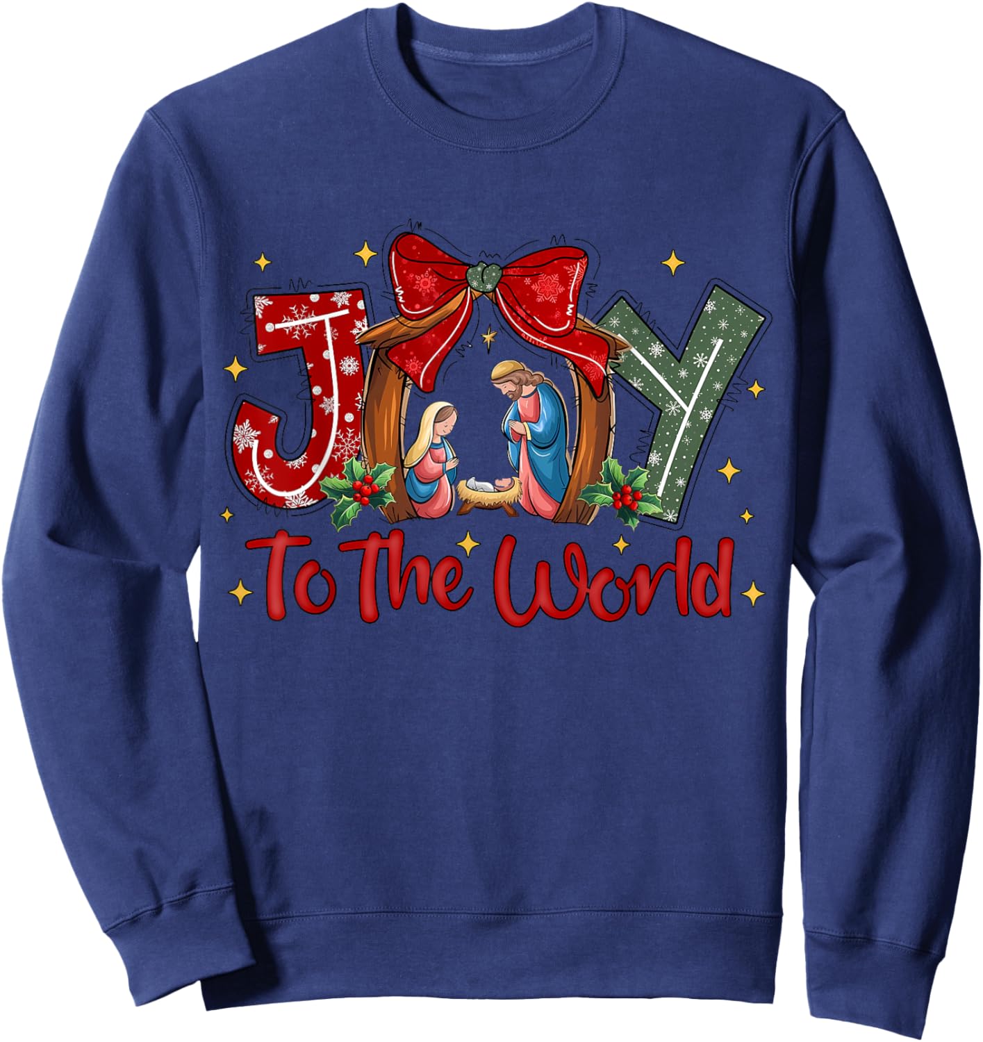 Christian Christmas Joy To The World Coquette Jesus Nativity Sweatshirt - Sweatshirt | Navy