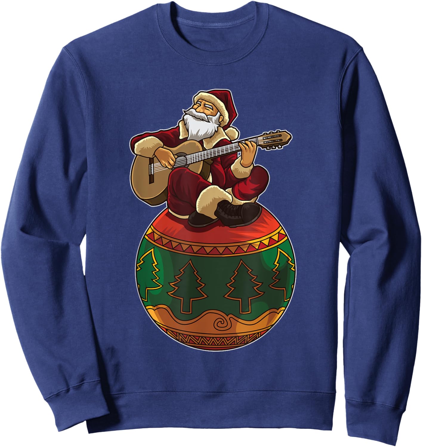 Santa Claus Plays Guitar On An Xmas Ornament Sweatshirt - Sweatshirt | Navy
