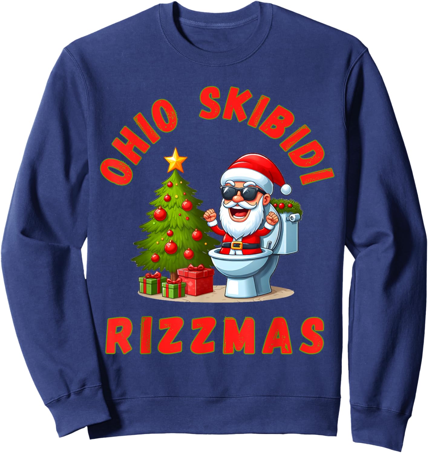 Ohio Skibidi Rizzmas Funny Christmas Rizz Gyatt Rizz Santa Sweatshirt - Sweatshirt | Navy