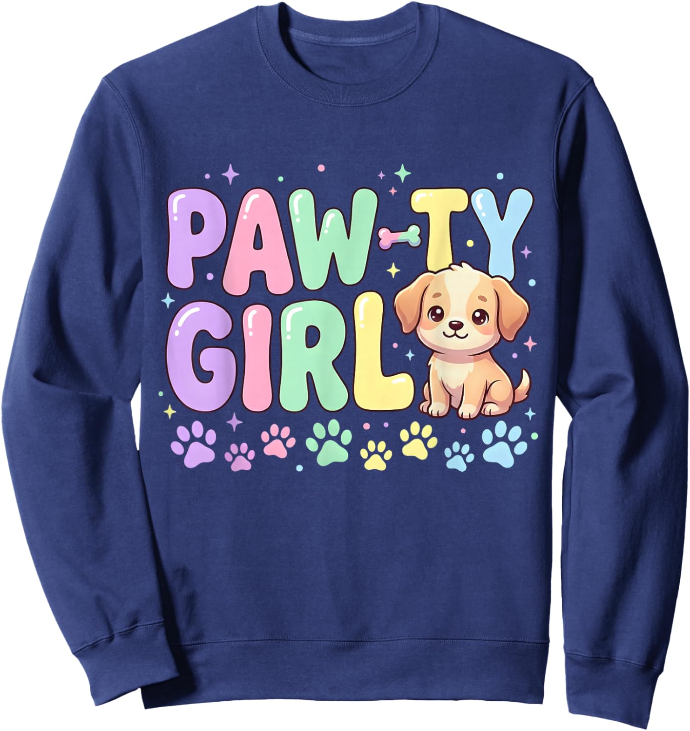 Let's Pawty Girl Birthday Dog Puppy Party Girl Kids Birthday Sweatshirt - Sweatshirt | Navy