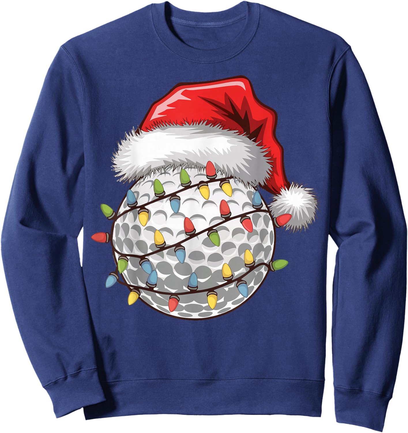 Golf Ball Santa Hat Christmas Tree Lights Golfing Golfer Sweatshirt - Sweatshirt | Navy