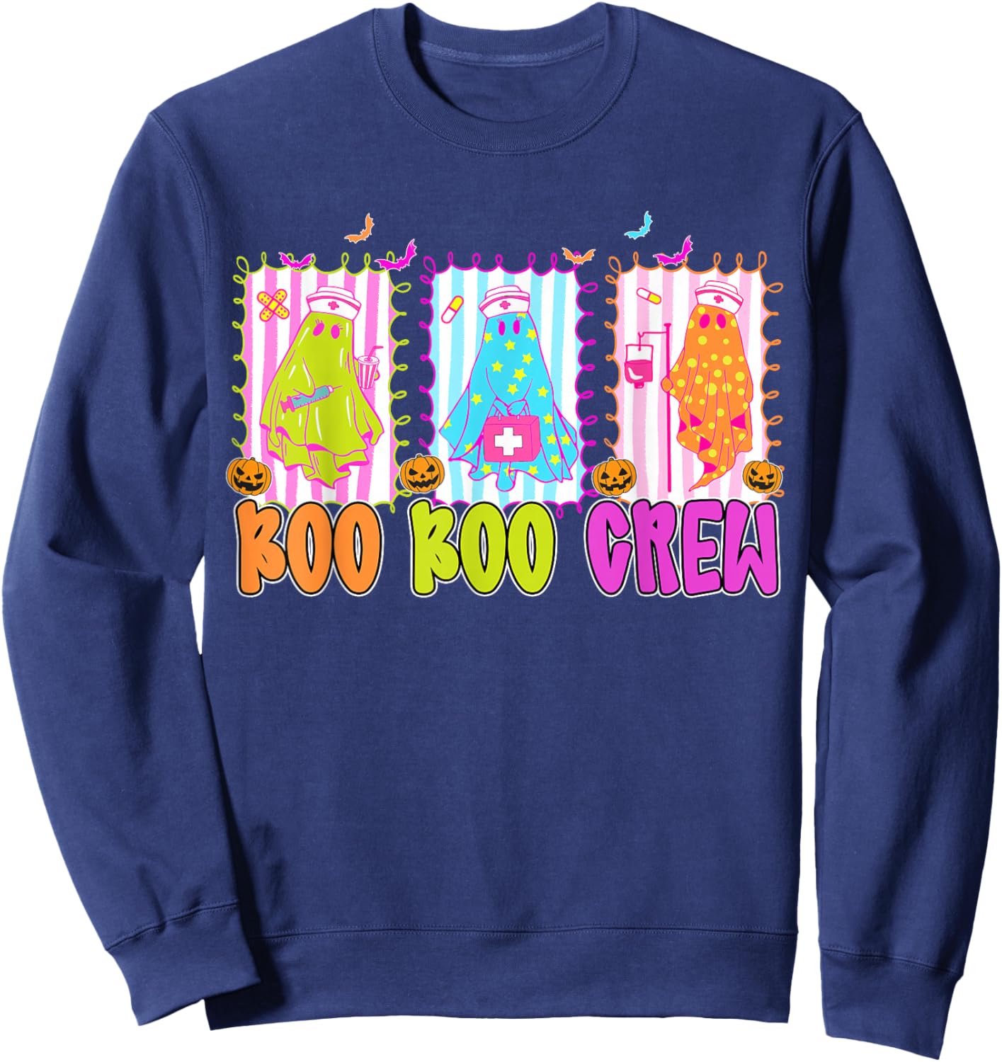 Preppy Boo Crew Registered Nurse Night Shift Ghost Halloween Sweatshirt - Sweatshirt | Navy