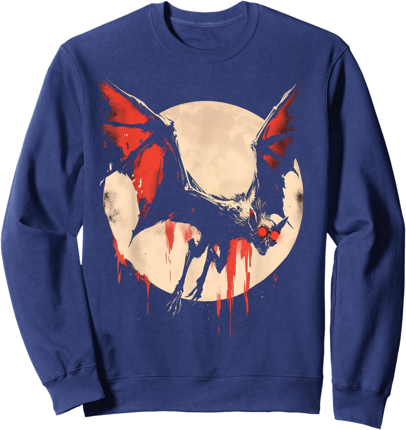 Creepy Gothic Bat Vampire Horror Occult Dark Full Moon Evil Sweatshirt - Sweatshirt | Navy