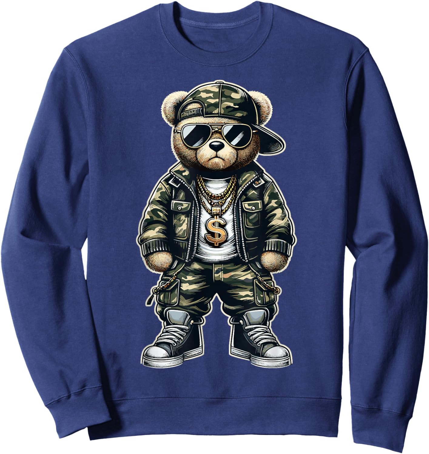 Camouflage Hip Hop Teddy Bear Sweatshirt - Sweatshirt | Navy