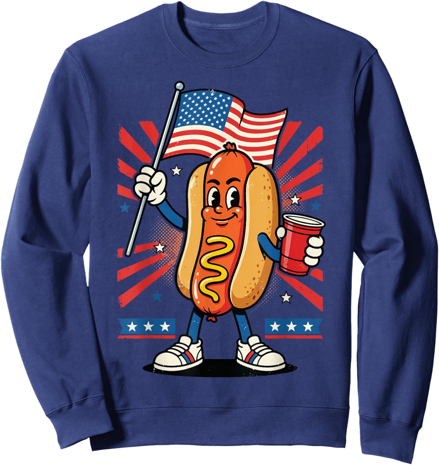 Hot Dog USA Flag Beer 4th of July Sweatshirt - Sweatshirt | Navy