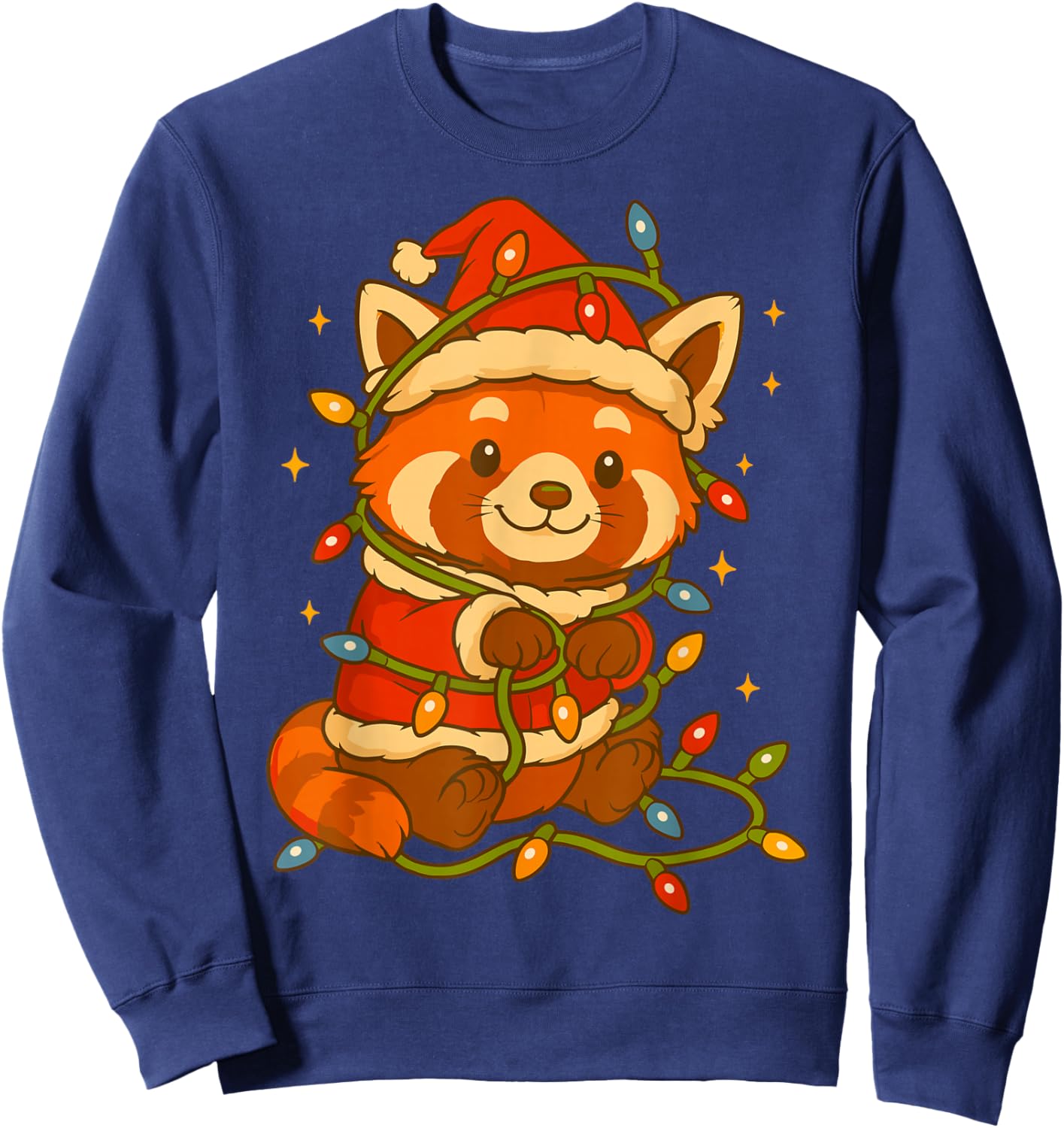 Red Panda with Christmas Lights and Costume Sweatshirt - Sweatshirt | Navy