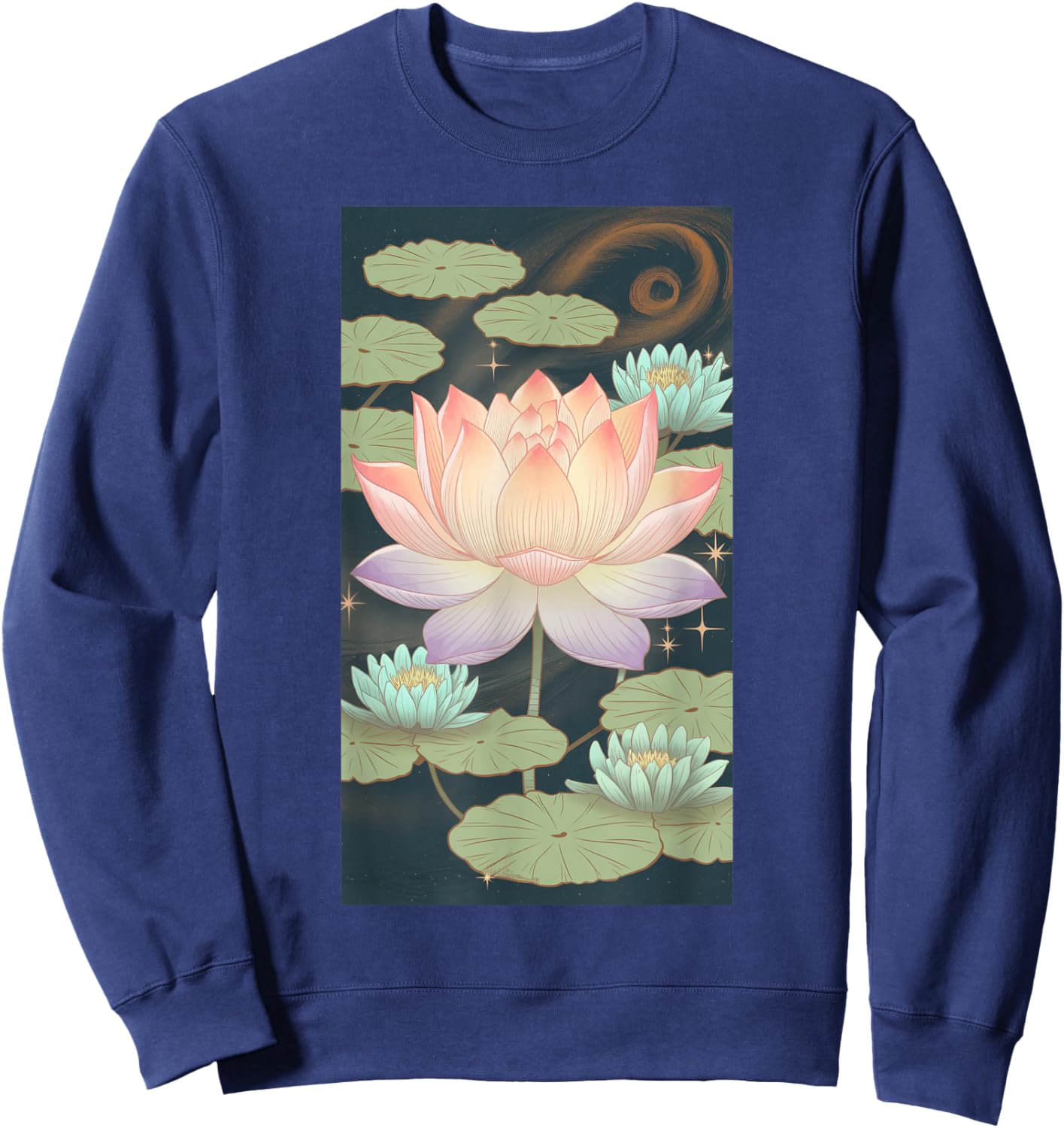 Lotus Flower Nature Art Water Lily Meditation Sweatshirt - Sweatshirt | Navy