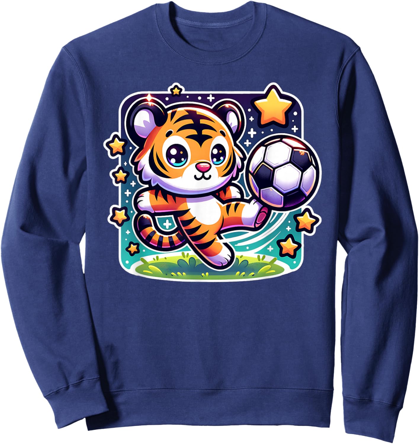 Soccer Player Tiger Cub Kicking Soccer Ball Cute Girls Boys Sweatshirt - Sweatshirt | Navy