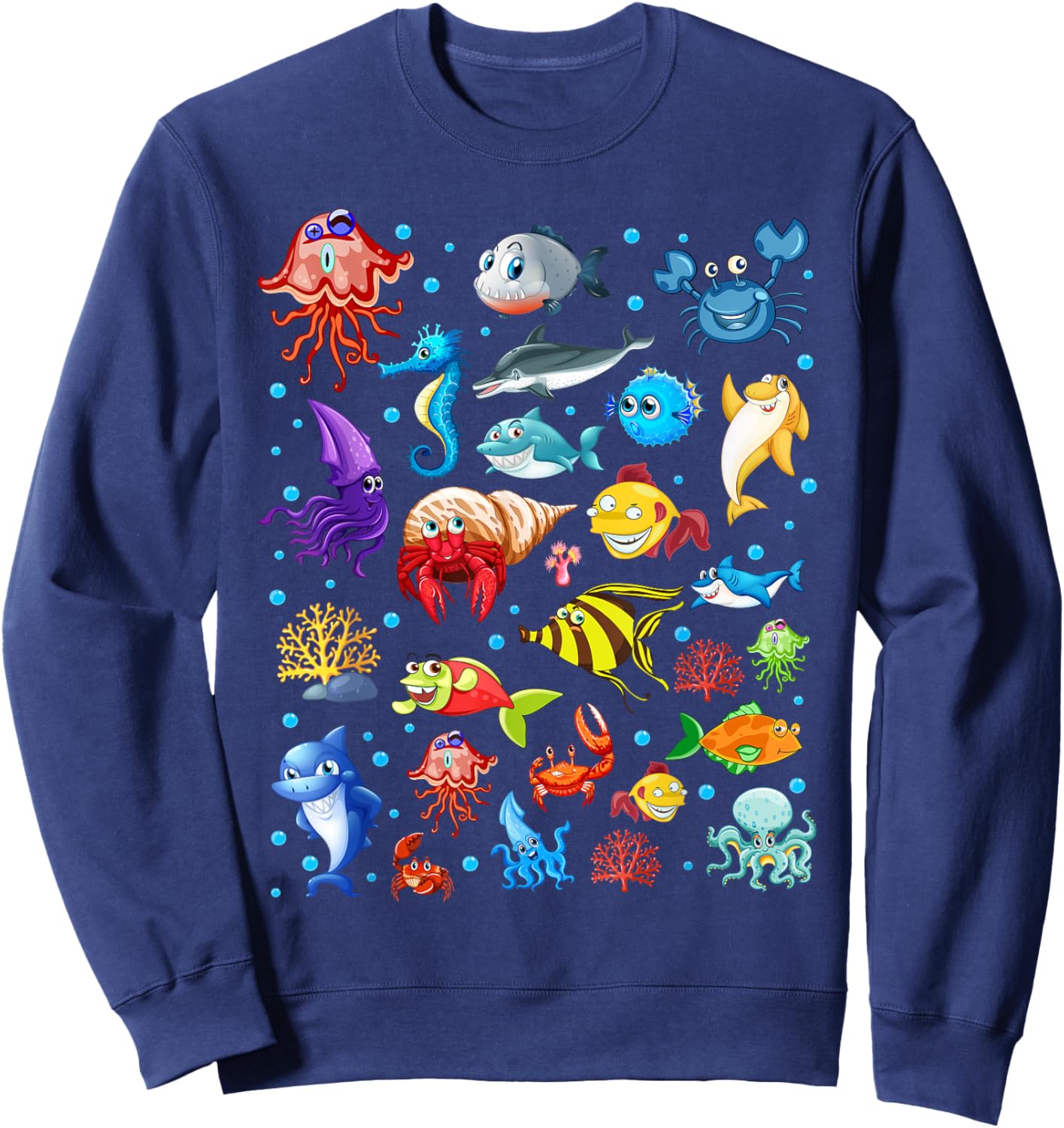Cute Sea Animals Kids Children Ocean Creatures Clownfish Sweatshirt - Sweatshirt | Navy