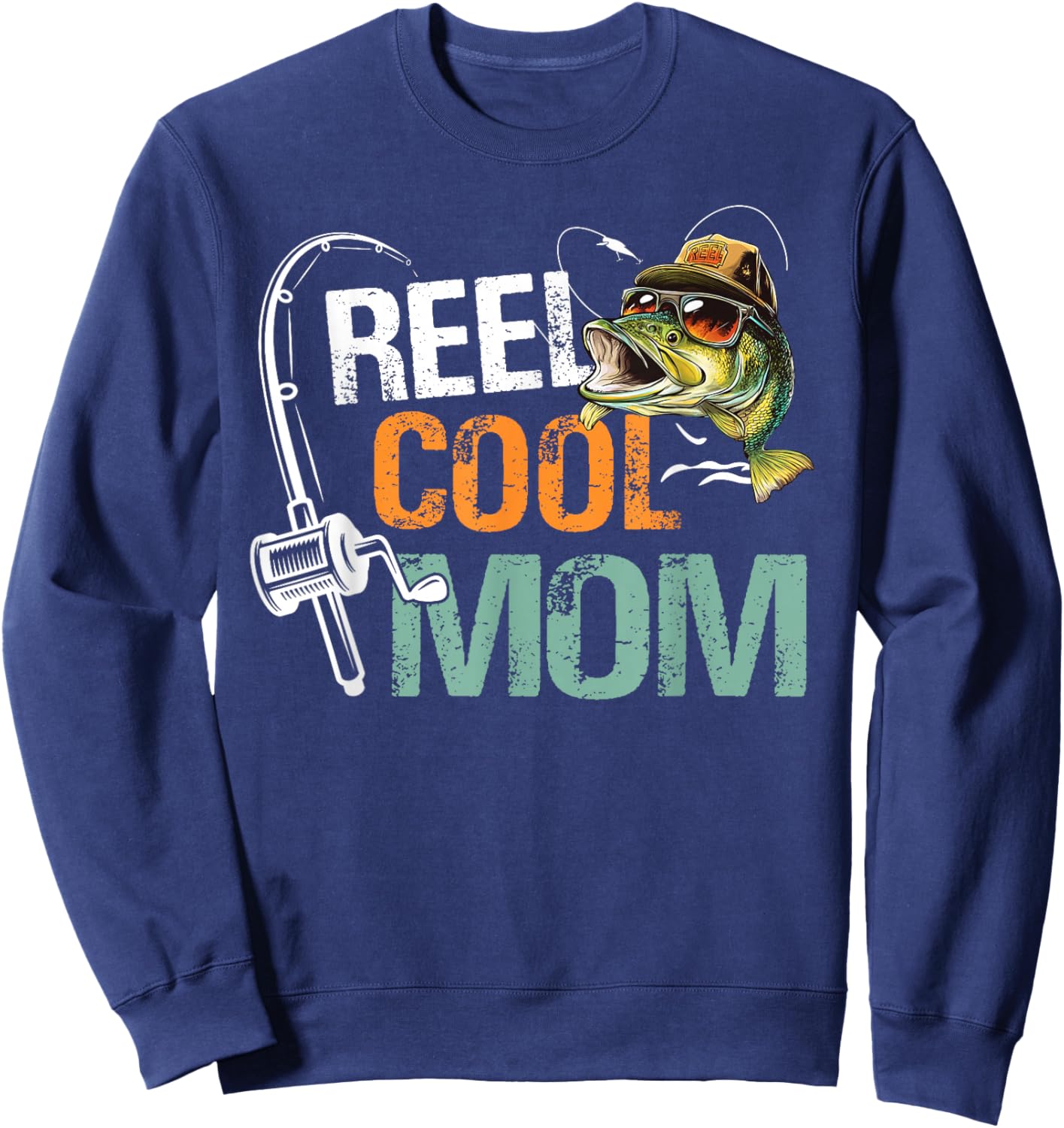 Reel Cool Mom Fishing Mom Birthday Vintage Sweatshirt - Sweatshirt | Navy