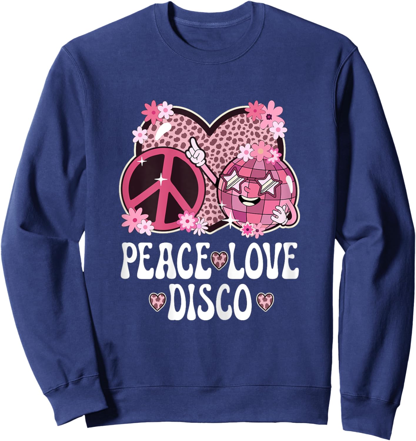 Peace Love Disco Outfit Cheetah Print Women Girls 70s Disco Sweatshirt - Sweatshirt | Navy