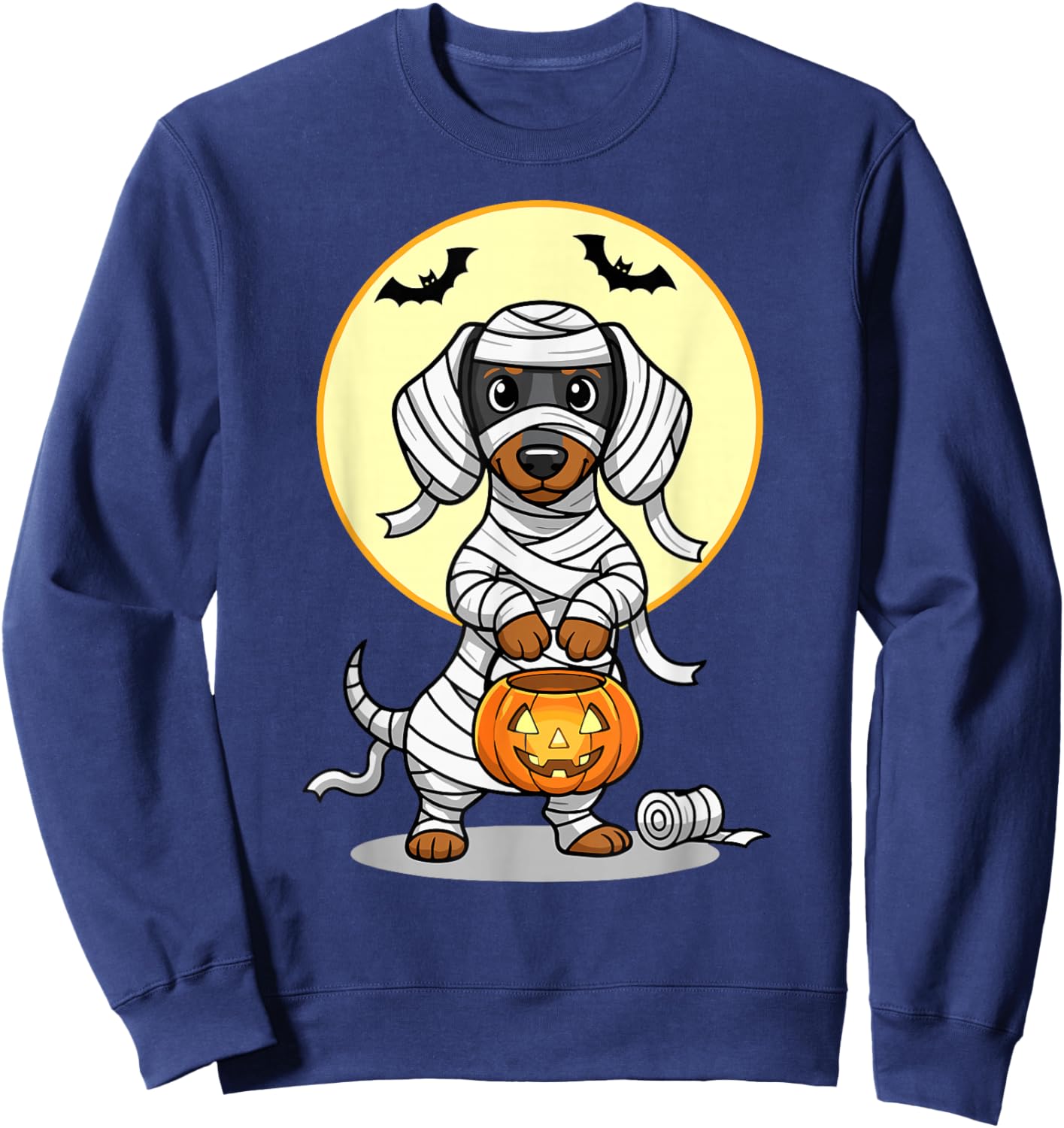 Dachshund Mummy Halloween Trick Or Treat Pumpkin Sweatshirt - Sweatshirt | Navy