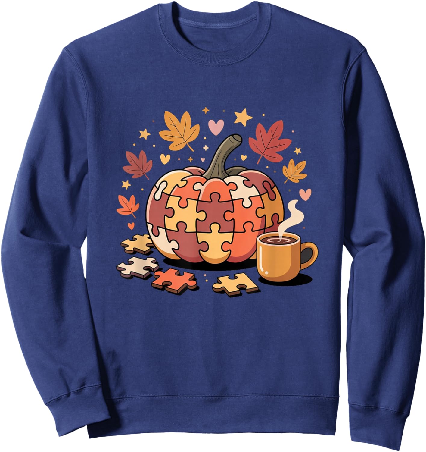 Fall Pumpkin Puzzles Leaves Autumn Cute Cozy Fun Sweatshirt - Sweatshirt | Navy