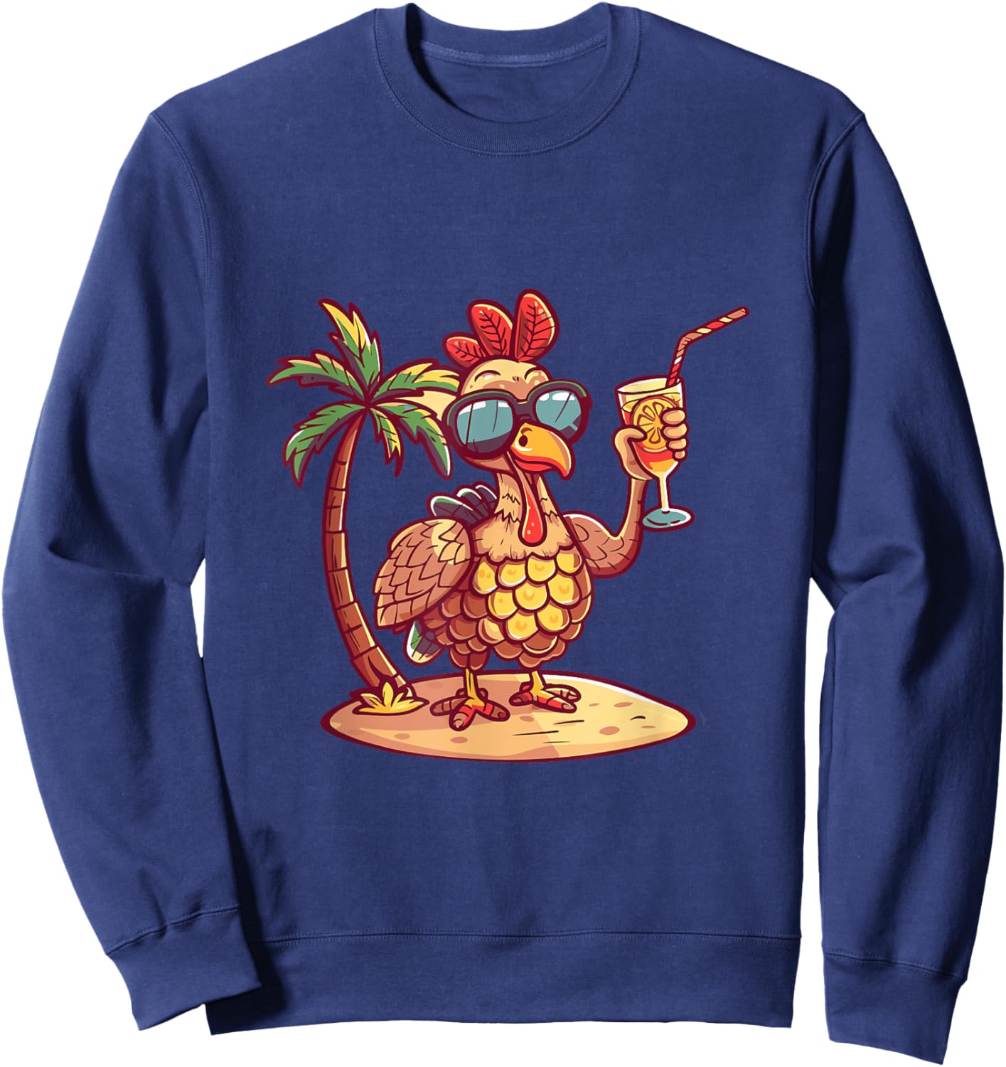 Cute Turkey On Vacation Summer Party Women Kids Sweatshirt - Sweatshirt | Navy