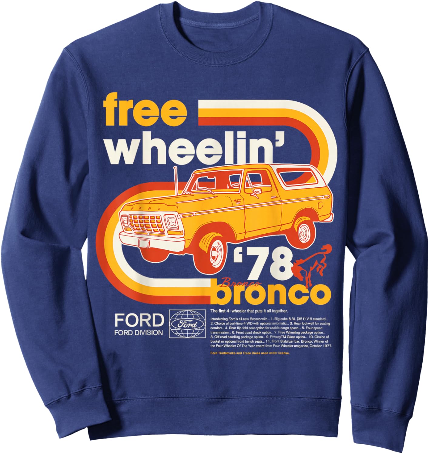 Ford - Bronco Free Wheelin' 1978 4 Wheeler Division Sweatshirt - Sweatshirt | Navy