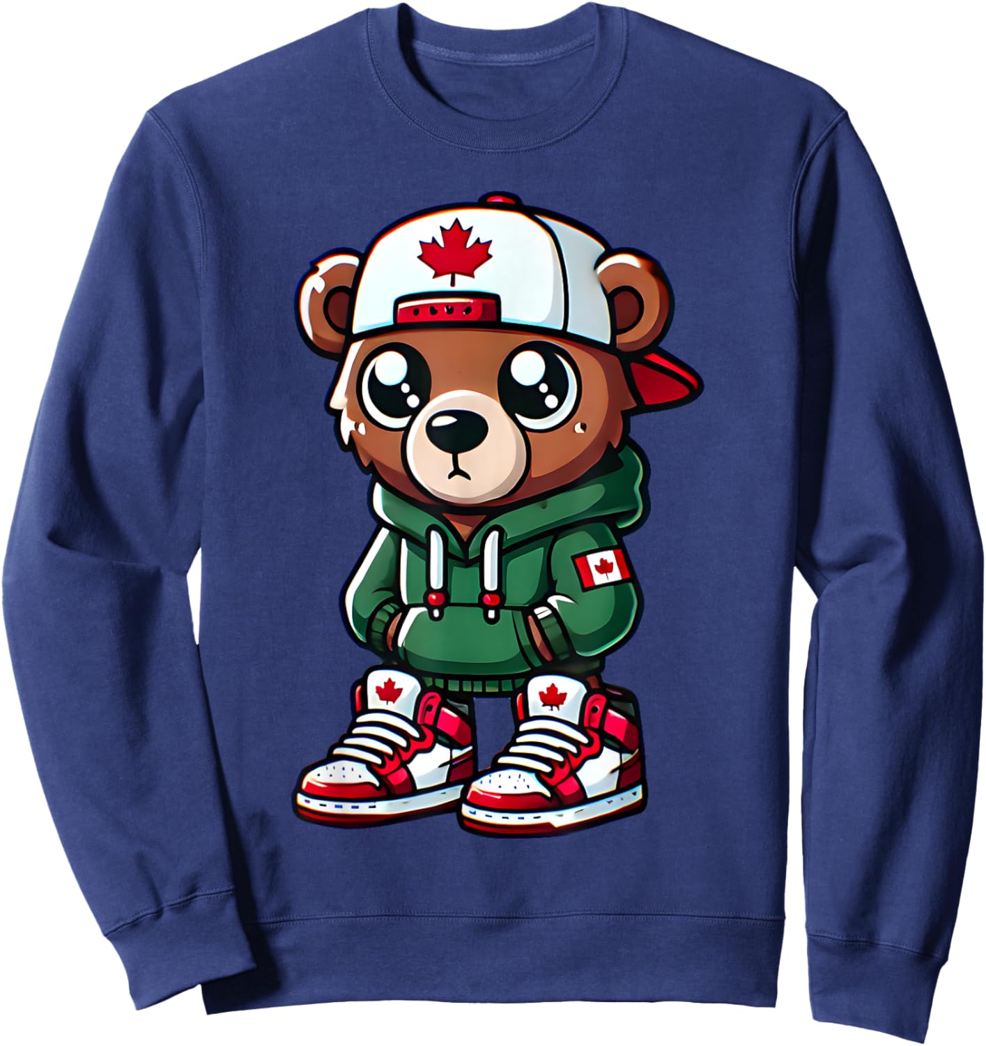Funny Canada Day Cute Bear Canada Flag For Kids Girls Boys Sweatshirt - Sweatshirt | Navy