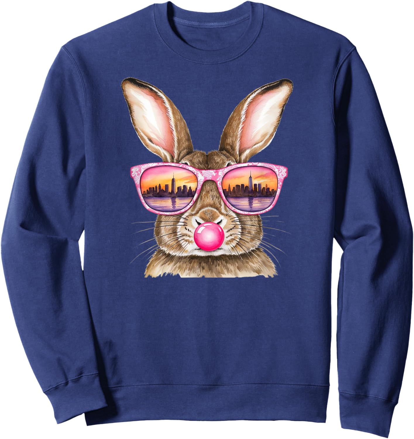 Rabbit Glasses NYC Skyline New York City Watercolor Design Sweatshirt - Sweatshirt | Navy