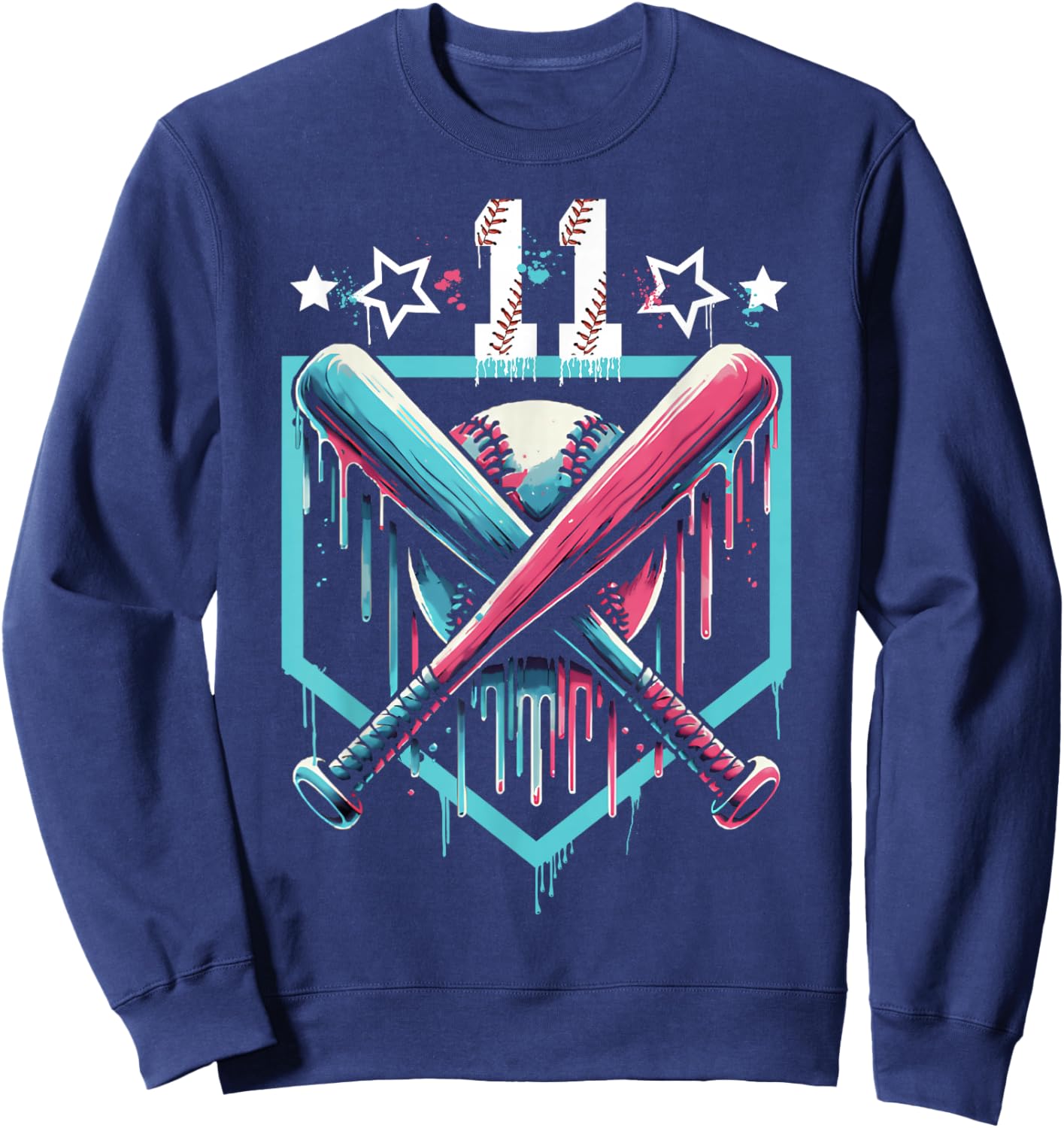 Baseball Drip 11th Birthday Boys Number 11 Youth 11 Year Old Sweatshirt - Sweatshirt | Navy