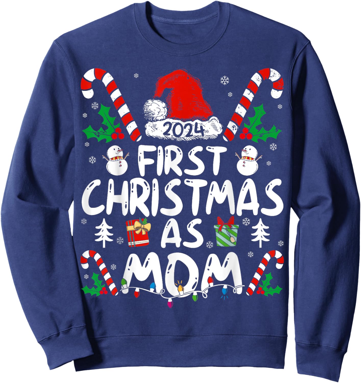 First Christmas As Mom 2024 Family Matching New Mom 1st Time Sweatshirt - Sweatshirt | Navy