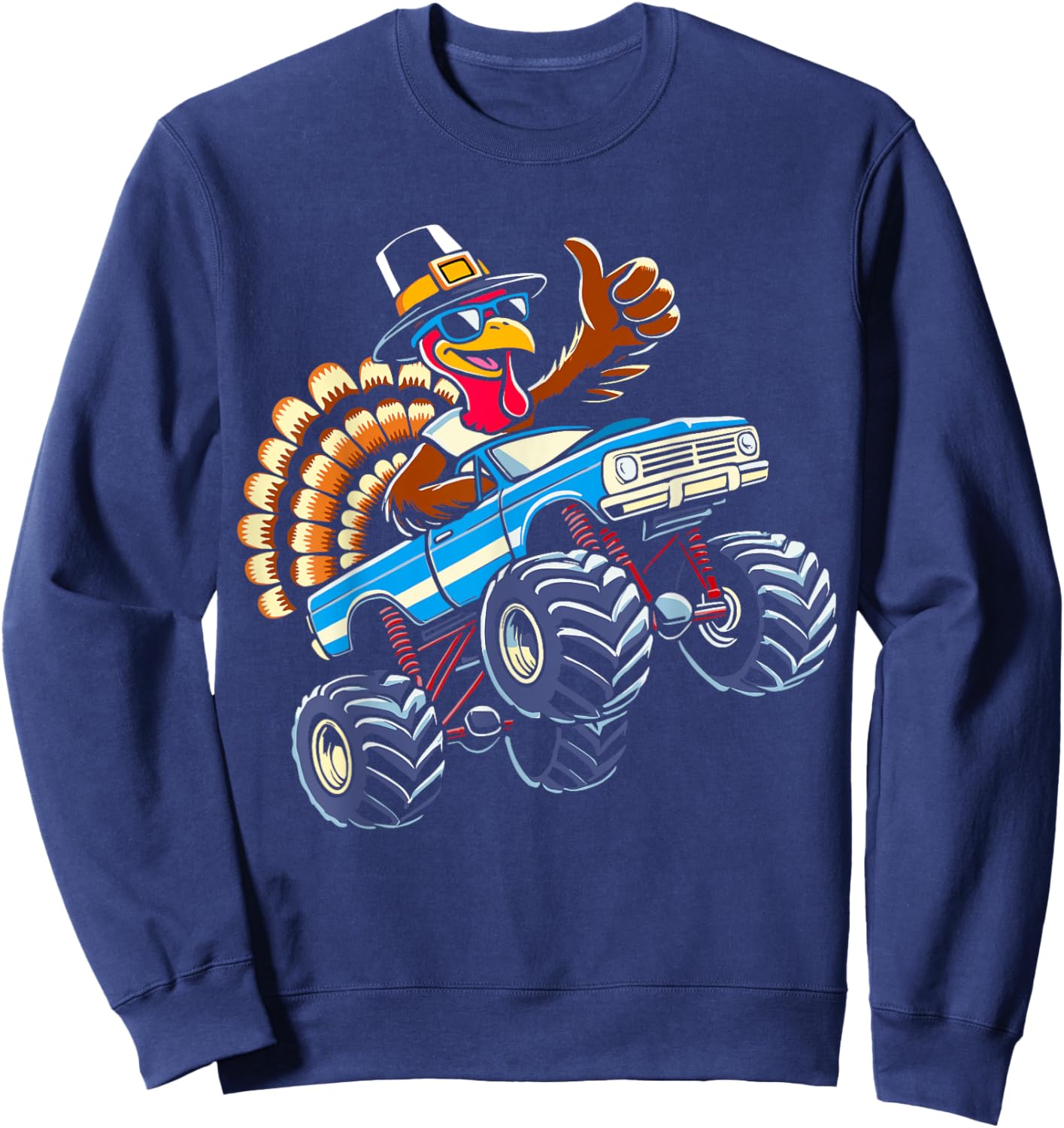 Turkey riding monster truck for boys kids thanksgiving Sweatshirt - Sweatshirt | Navy