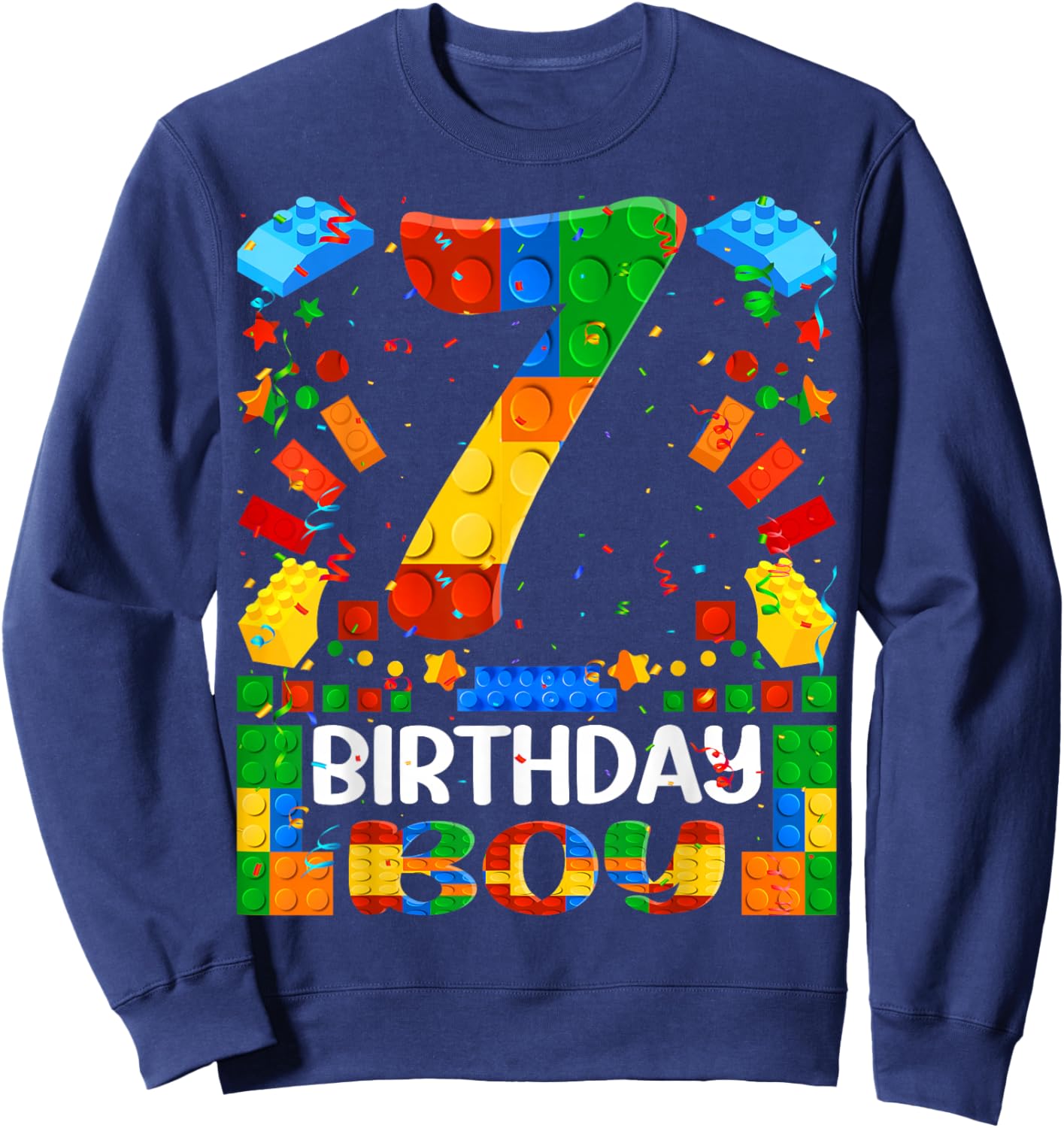 7 Year Old Building Blocks 7th Birthday Boy Brick Builder Sweatshirt - Sweatshirt | Navy