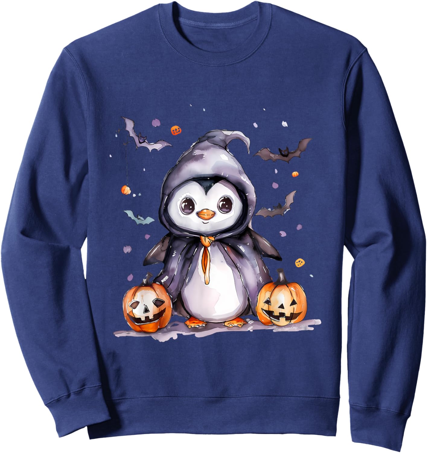 Cute Penguin Witchcraft Halloween Costume Pumpkin Lantern Sweatshirt - Sweatshirt | Navy