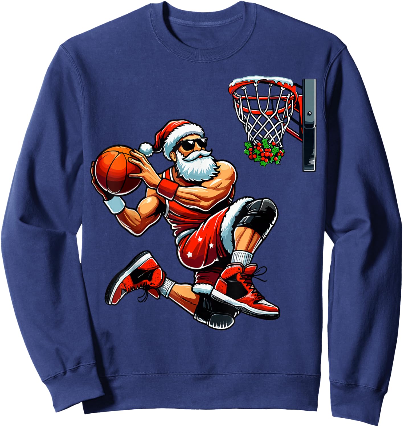 Santa Basketball Player Dunking Xmas Christmas Basketball Sweatshirt - Sweatshirt | Navy