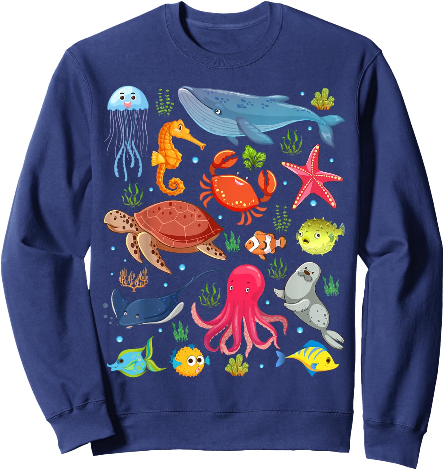 Ocean Life Sea Aesthetic Dolphin Beach 90s Vintage Graphic Sweatshirt - Sweatshirt | Navy