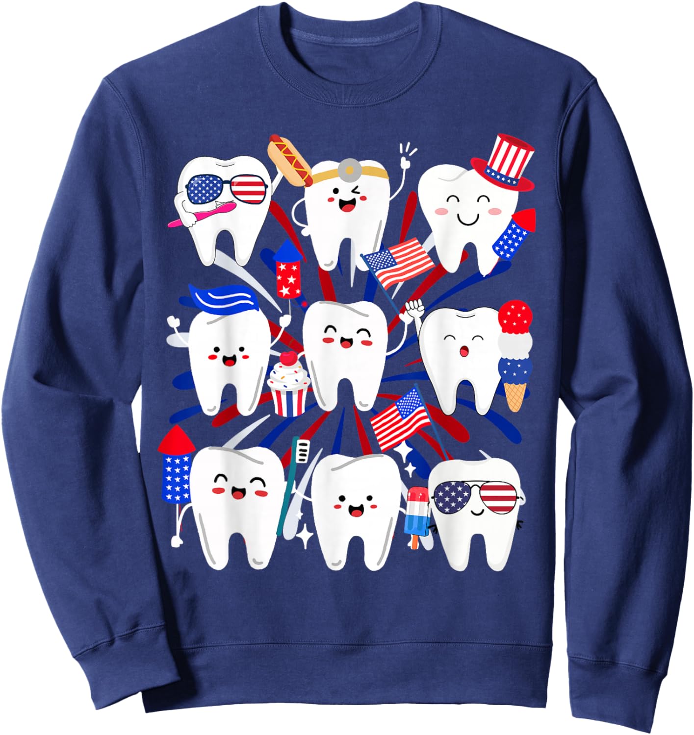 Happy 4th July American Dental Squad Funny Dental Assistant Sweatshirt - Sweatshirt | Navy
