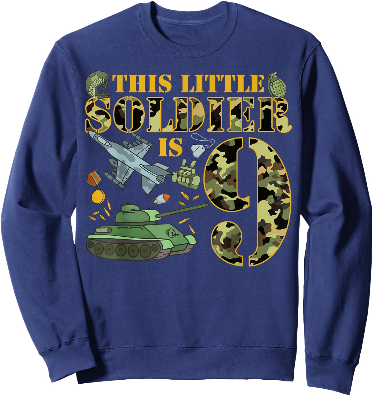 9 Years Old Soldier Birthday Boy 9th Birthday Camo Sweatshirt - Sweatshirt | Navy
