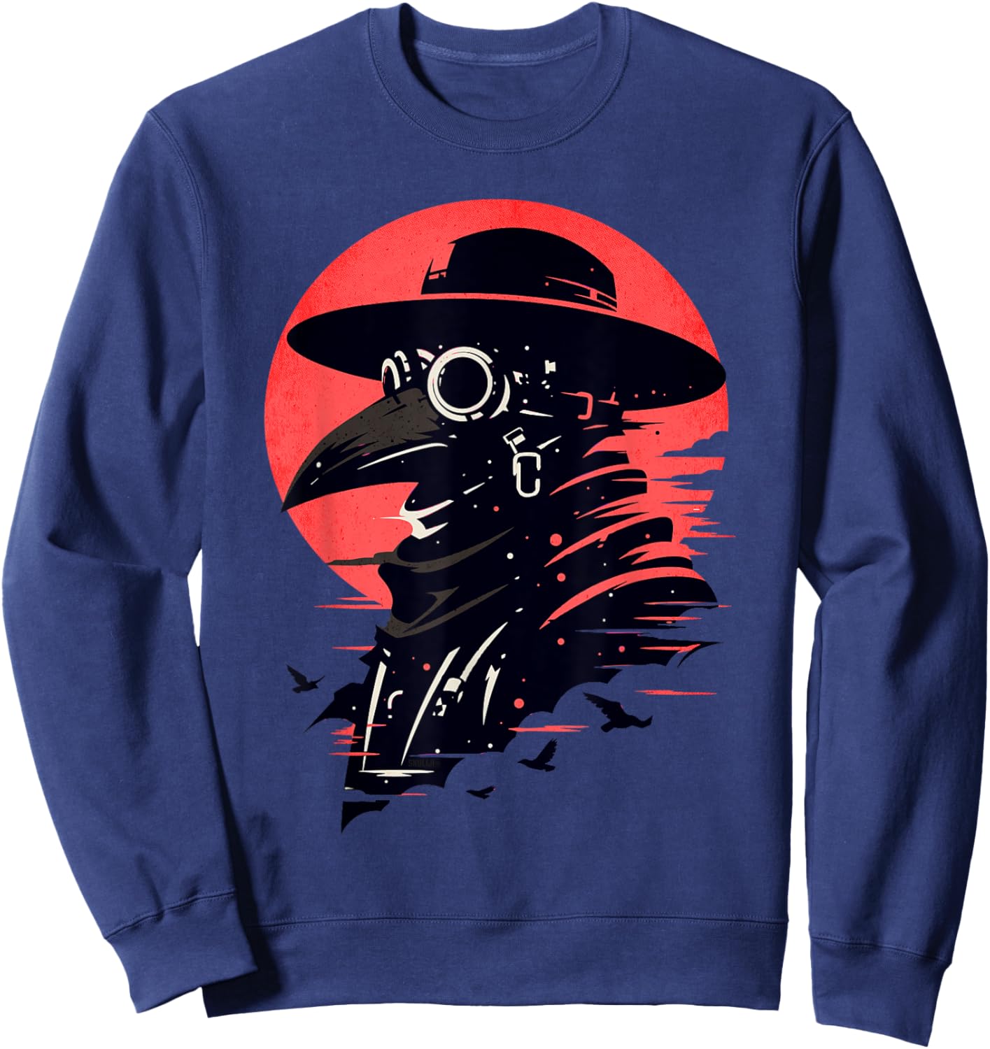 Gothic Mask Graphic Steam Punk Themed Plague Doctor Design Sweatshirt - Sweatshirt | Navy