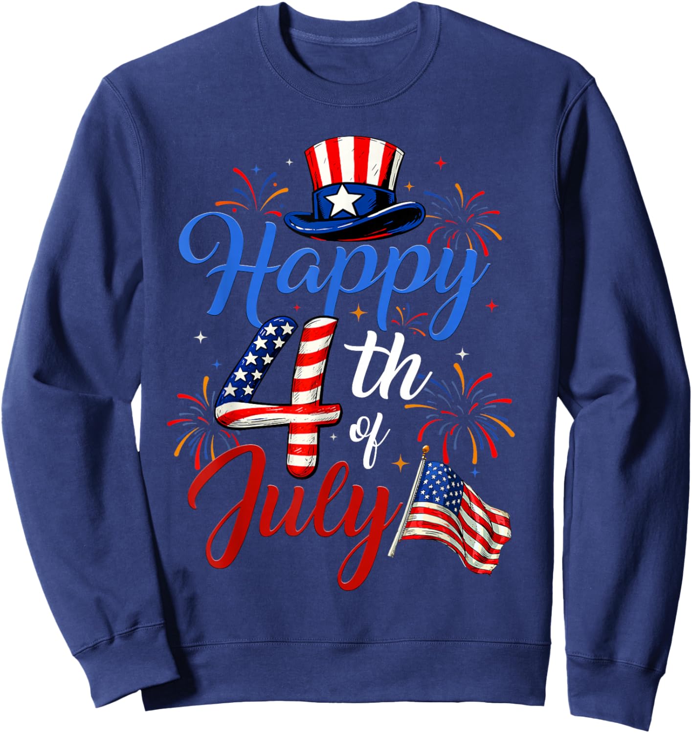 Happy 4th of July Shirt Men Women Patriotic American US Flag Sweatshirt - Sweatshirt | Navy
